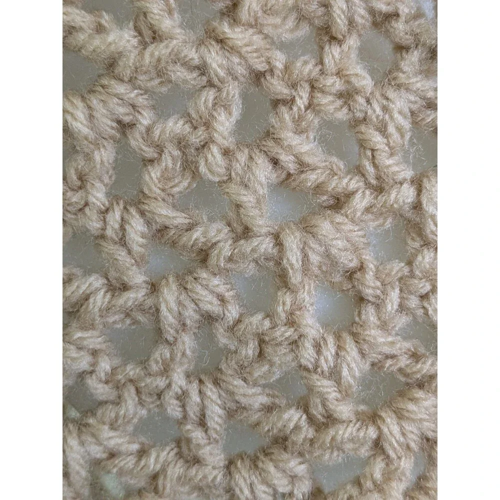 Handmade Crochet Knit Scarf Wide Beige Tan Neck Wrap Soft Boho Neutral Cottage